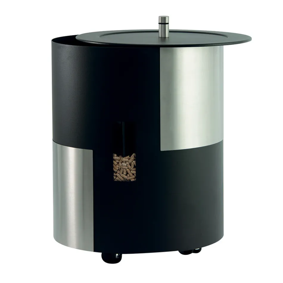 Uchwyt na pellet z kółkami i pokrywką wykonany z metalu Made in Italy - Bocian Viadurini