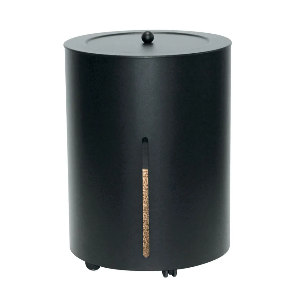 Uchwyt na pellet z kółkami i pokrywką wykonany z metalu Made in Italy - Bocian Viadurini