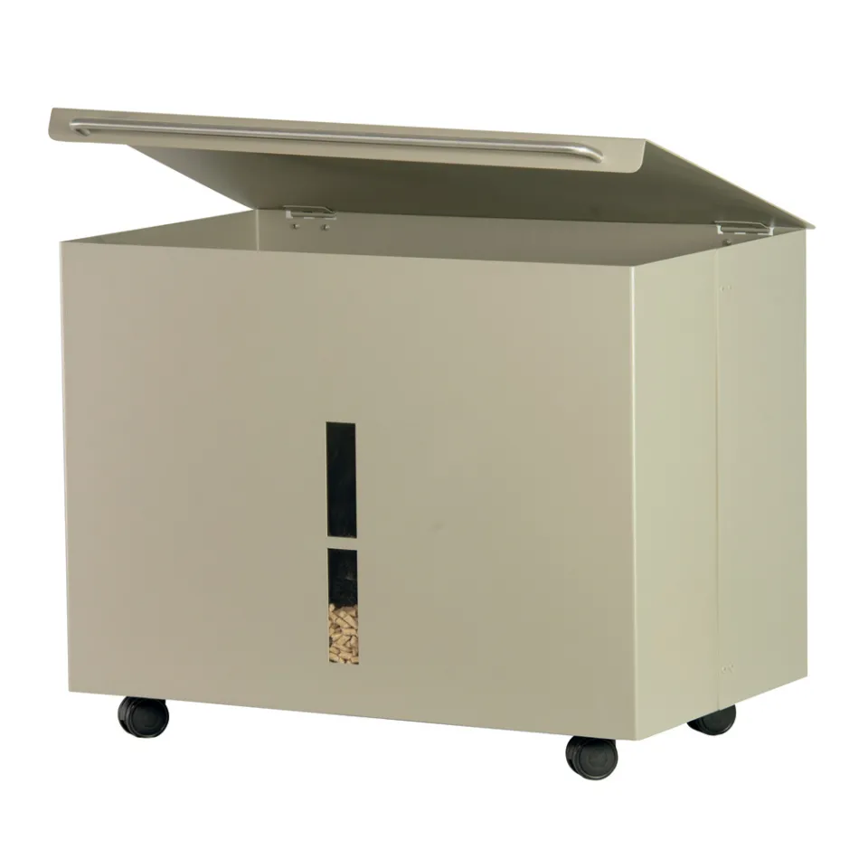 Metalowy uchwyt na pellet z kółkami i pokrywką Made in Italy - Gazza Viadurini