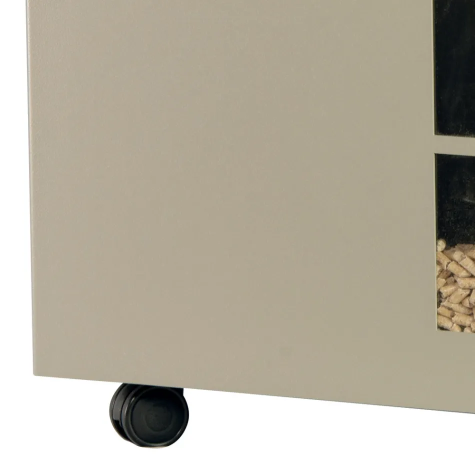 Metalowy uchwyt na pellet z kółkami i pokrywką Made in Italy - Gazza Viadurini