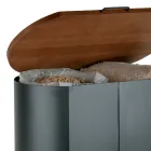 Owalny uchwyt na pellet z czarnego metalu i drewnianej pokrywy Made in Italy - Bisonte Viadurini