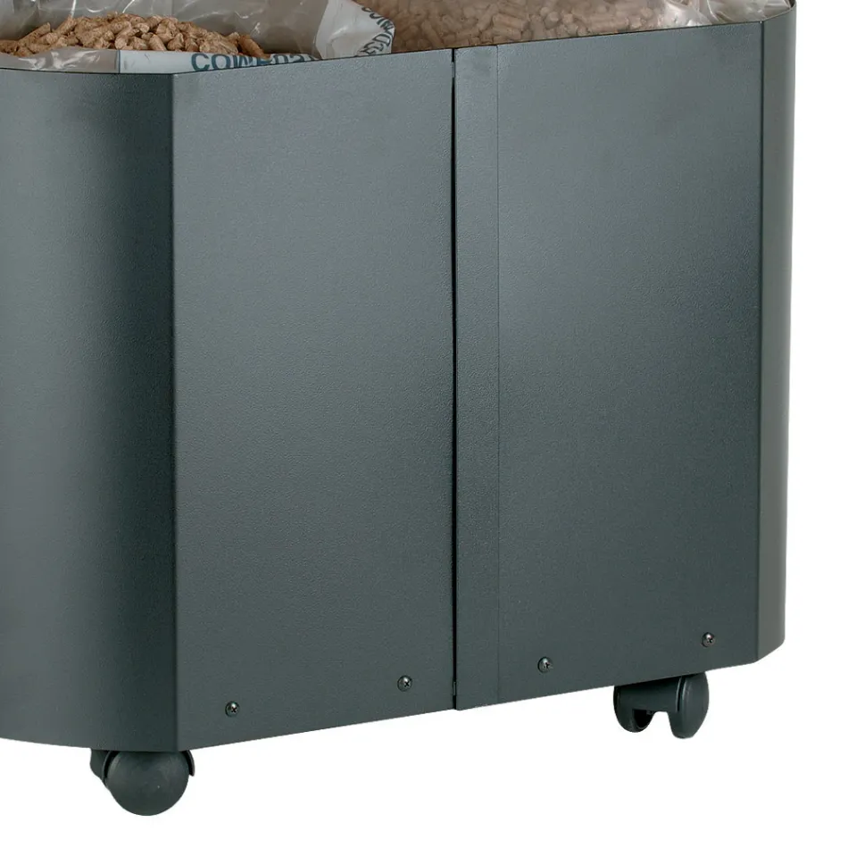 Owalny uchwyt na pellet z czarnego metalu i drewnianej pokrywy Made in Italy - Bisonte Viadurini