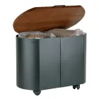 Owalny uchwyt na pellet z czarnego metalu i drewnianej pokrywy Made in Italy - Bisonte Viadurini