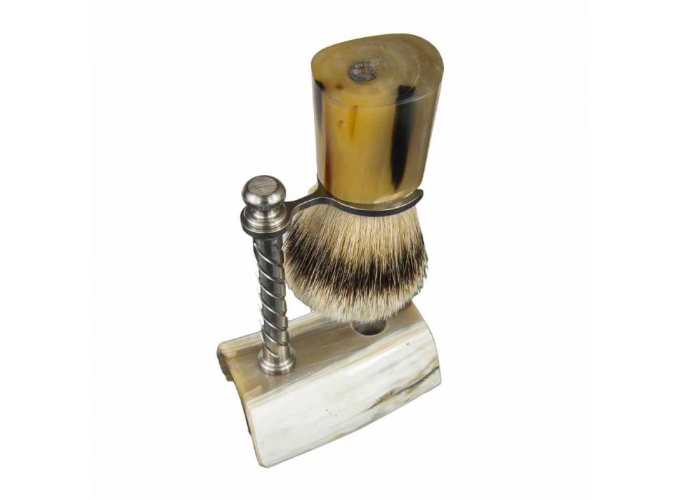 Uchwyt na pędzel do golenia z rogu wołowego i stali Made in Italy - Diplo Viadurini