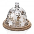 Dzwonek do ciasta z drewna i szkła ze srebrnymi metalowymi gwiazdkami - Ilenia
