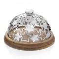 Stojak na ciasto z drewna i szkła z luksusowymi srebrnymi metalowymi gwiazdkami - Ilenia