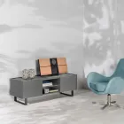 Stolik pod telewizor z ceramicznym blatem z efektem marmuru, 2 drzwiami i 2 otwartymi przegródkami - Clak Viadurini