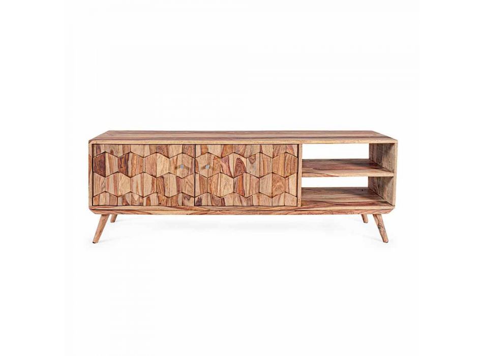 Drewniany stojak na telewizor w stylu vintage ze stalowymi gałkami Homemotion - Ventador Viadurini