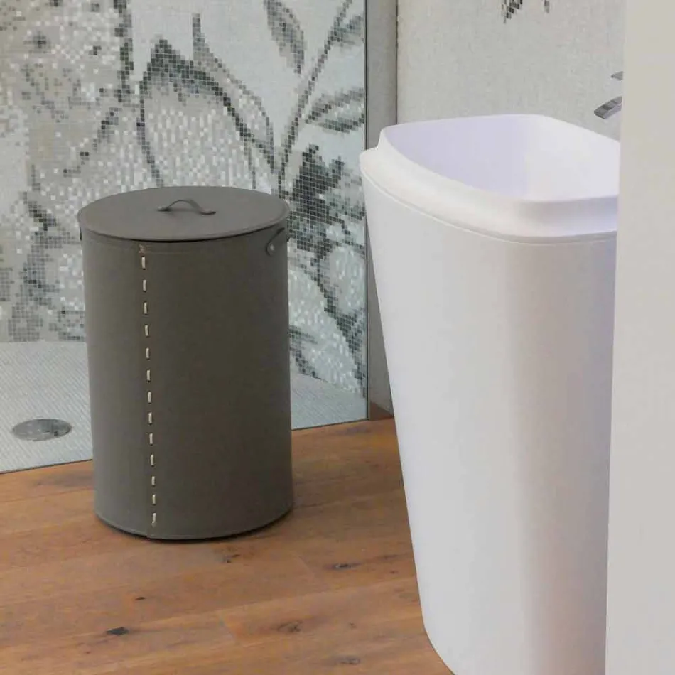 Cylindryczny kosz na bieliznę z regenerowanej skóry ręcznie robionej Roby Viadurini