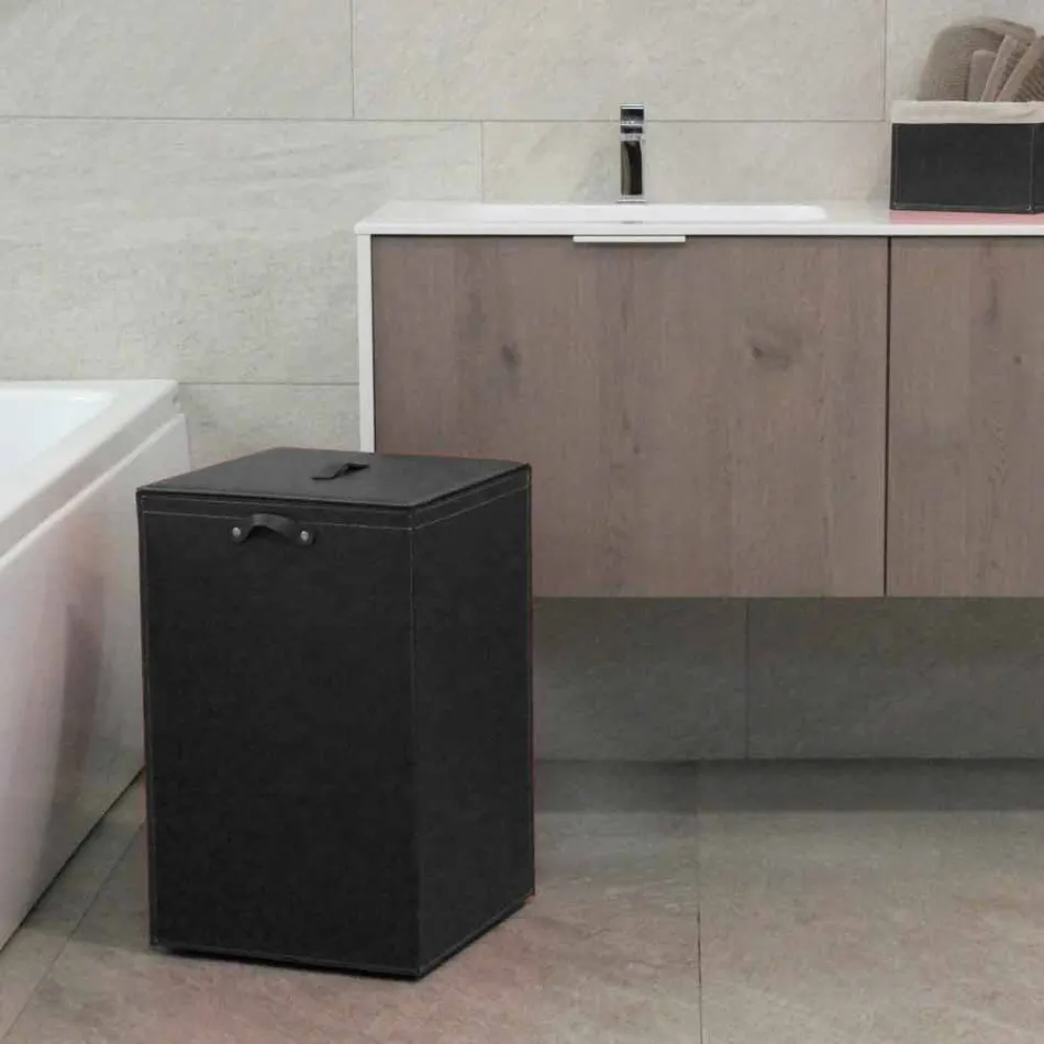 Skórzany kosz na bieliznę z kwadratową podstawą David, wykonany we Włoszech Viadurini