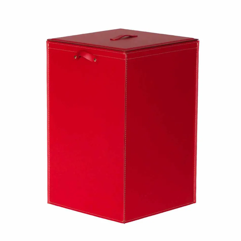 Skórzany kosz na bieliznę z kwadratową podstawą David, wykonany we Włoszech Viadurini