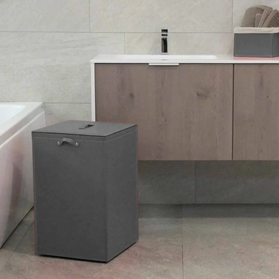 Skórzany kosz na bieliznę z kwadratową podstawą David, wykonany we Włoszech Viadurini