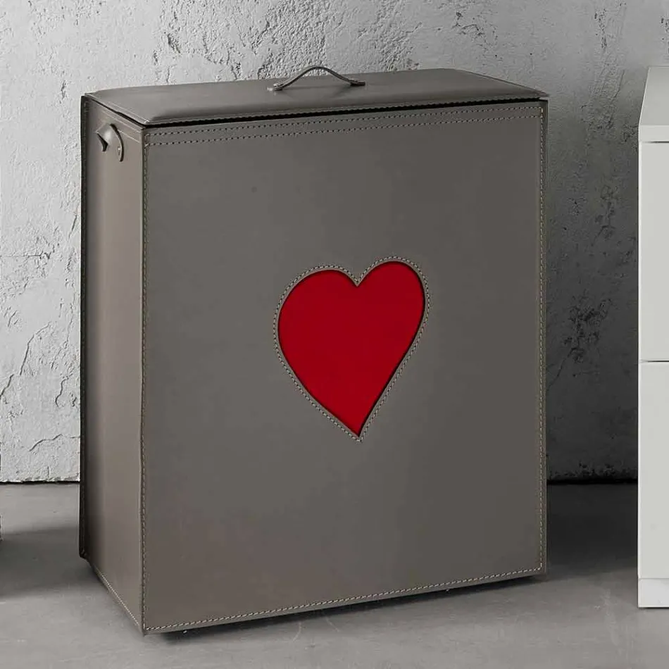 Współczesny skórzany kosz na bieliznę wykonany we Włoszech Adele, wkładka do serca Viadurini