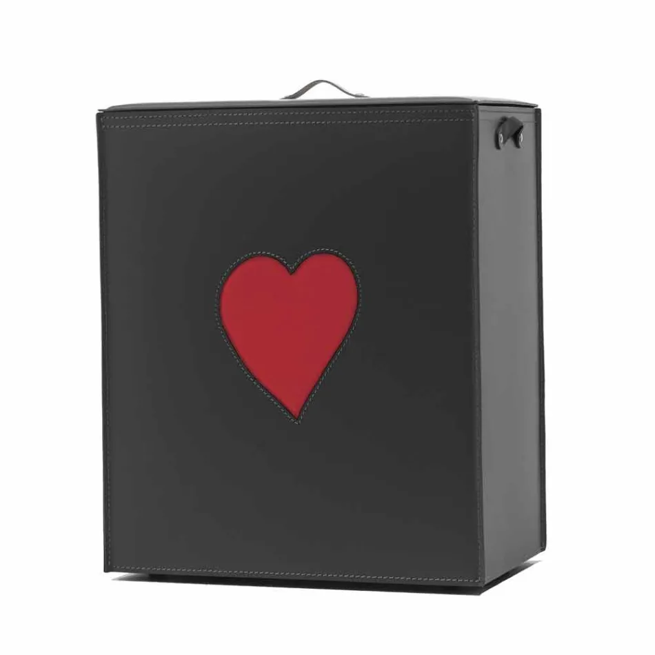 Współczesny skórzany kosz na bieliznę wykonany we Włoszech Adele, wkładka do serca Viadurini