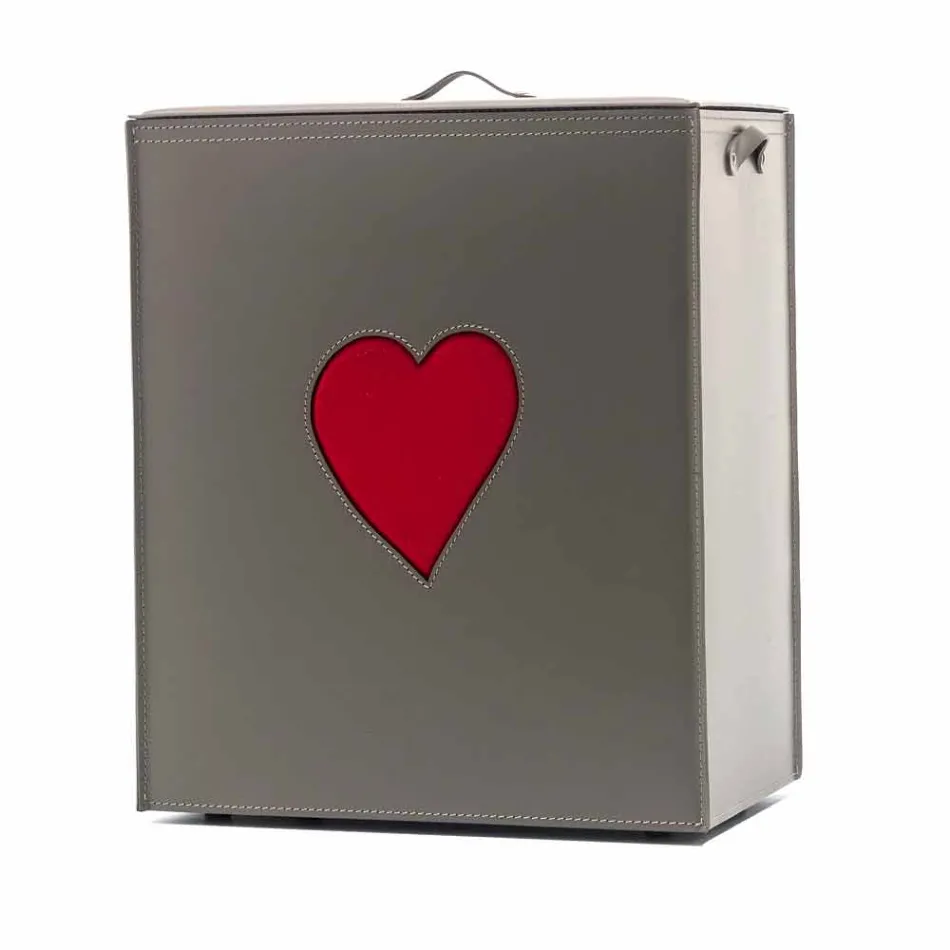 Współczesny skórzany kosz na bieliznę wykonany we Włoszech Adele, wkładka do serca Viadurini