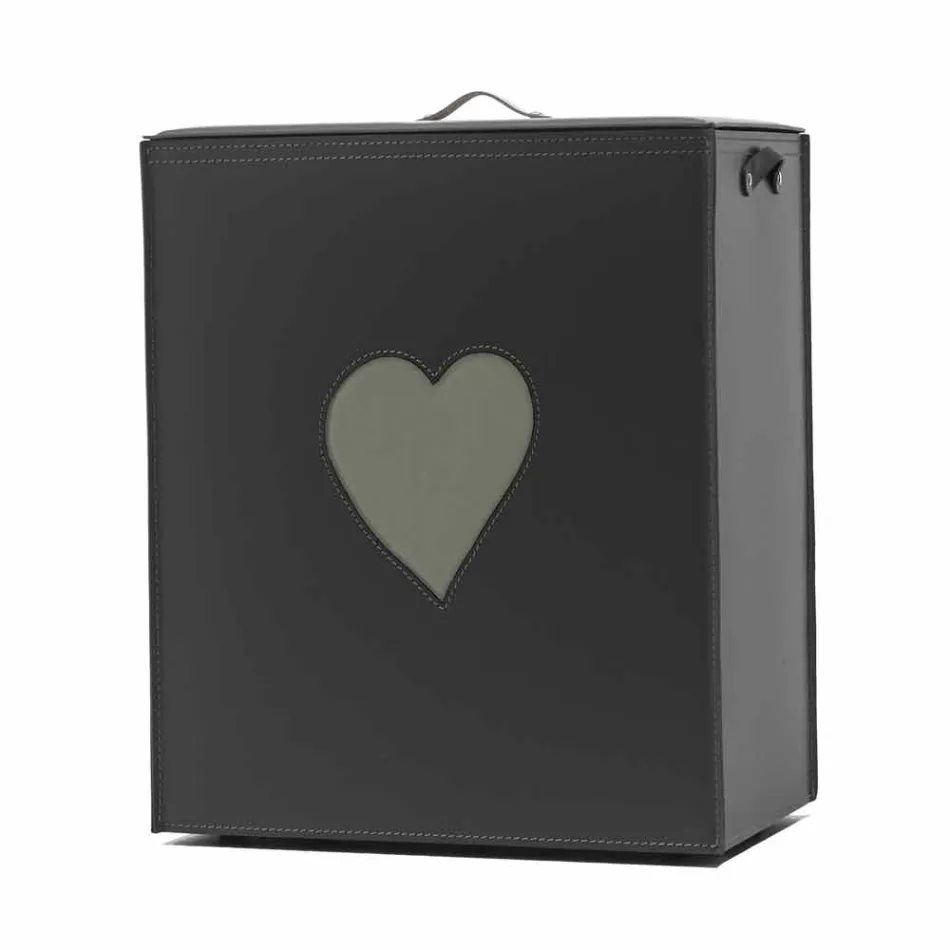 Współczesny skórzany kosz na bieliznę wykonany we Włoszech Adele, wkładka do serca Viadurini