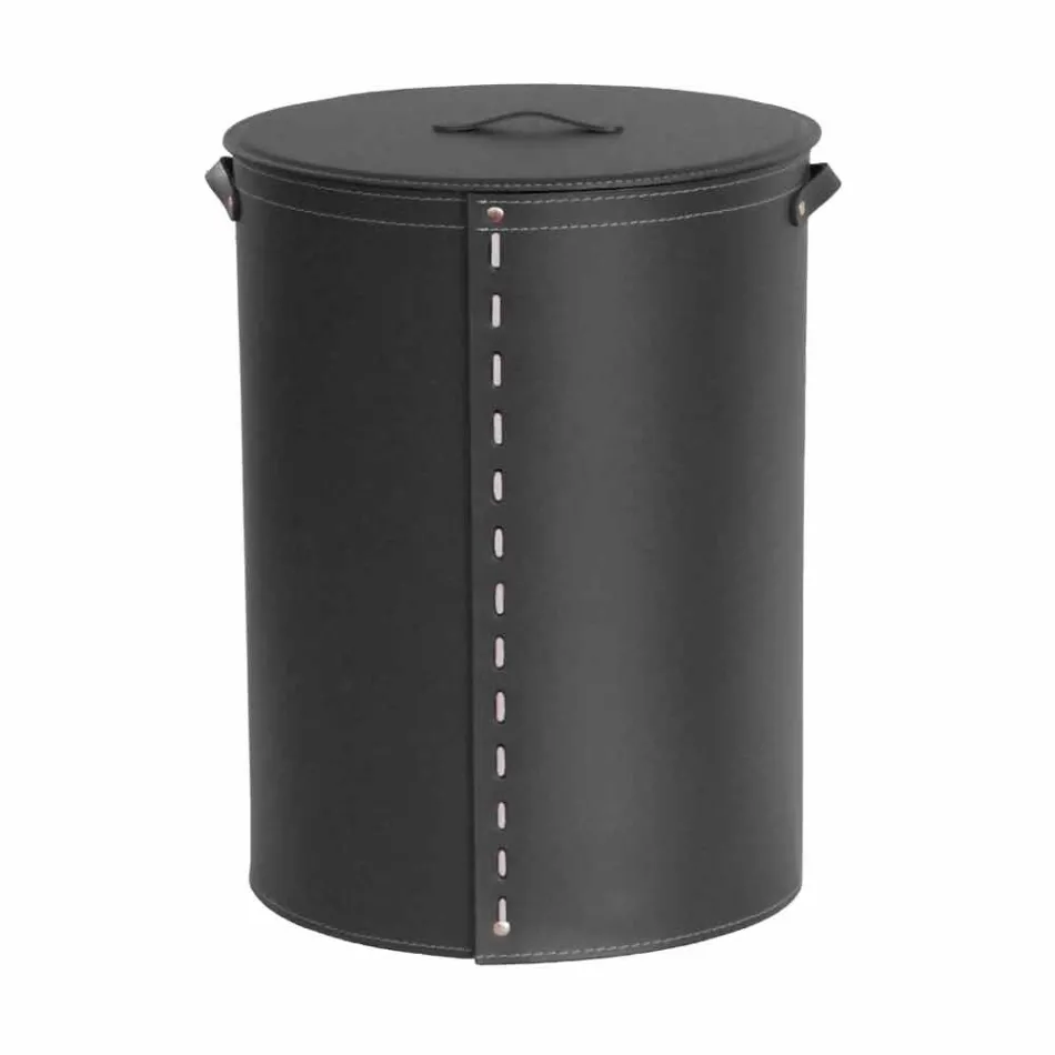 Owalny kosz na bieliznę ze skóry regenerowanej Riky wyprodukowanej we Włoszech Viadurini