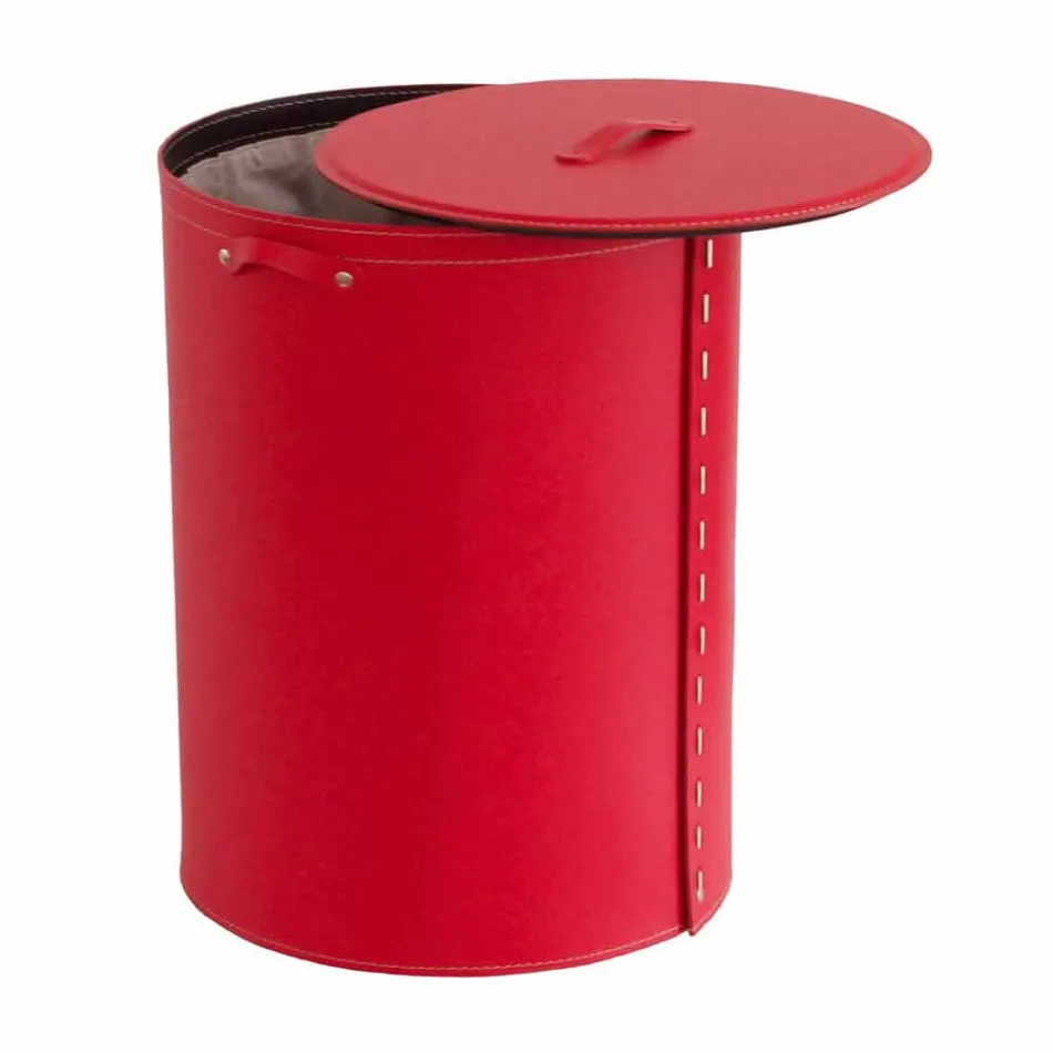 Owalny kosz na bieliznę ze skóry regenerowanej Riky wyprodukowanej we Włoszech Viadurini