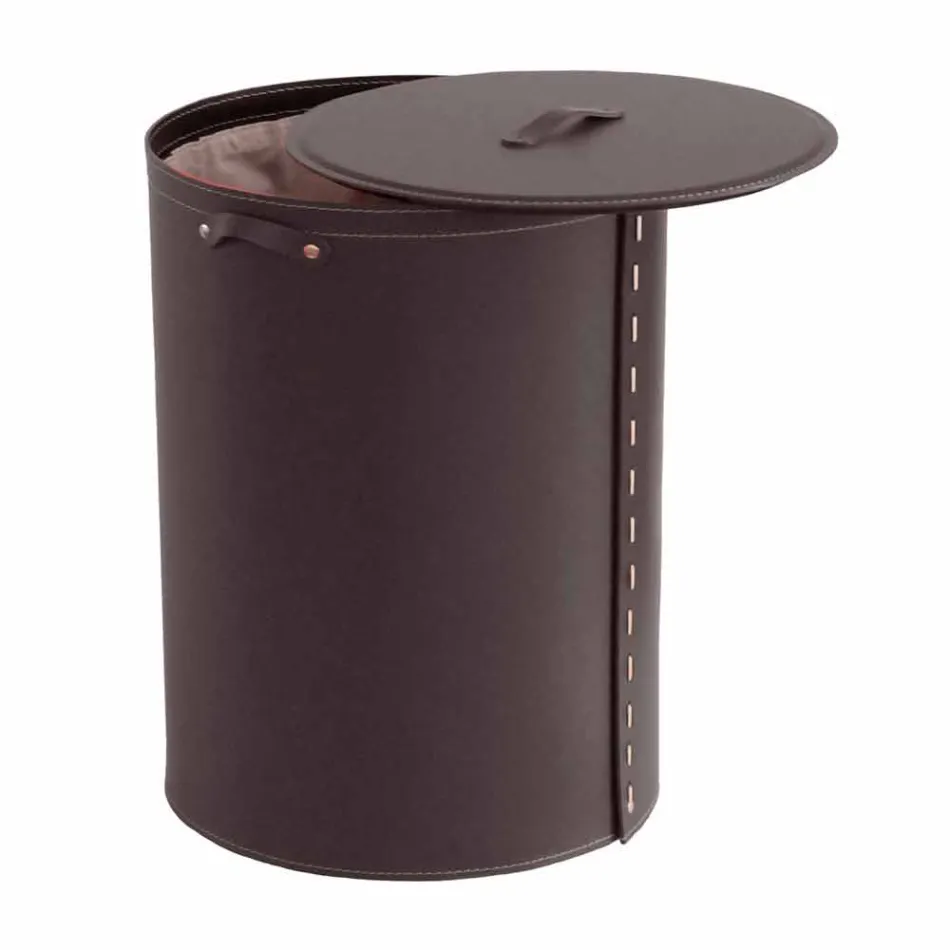 Owalny kosz na bieliznę ze skóry regenerowanej Riky wyprodukowanej we Włoszech Viadurini