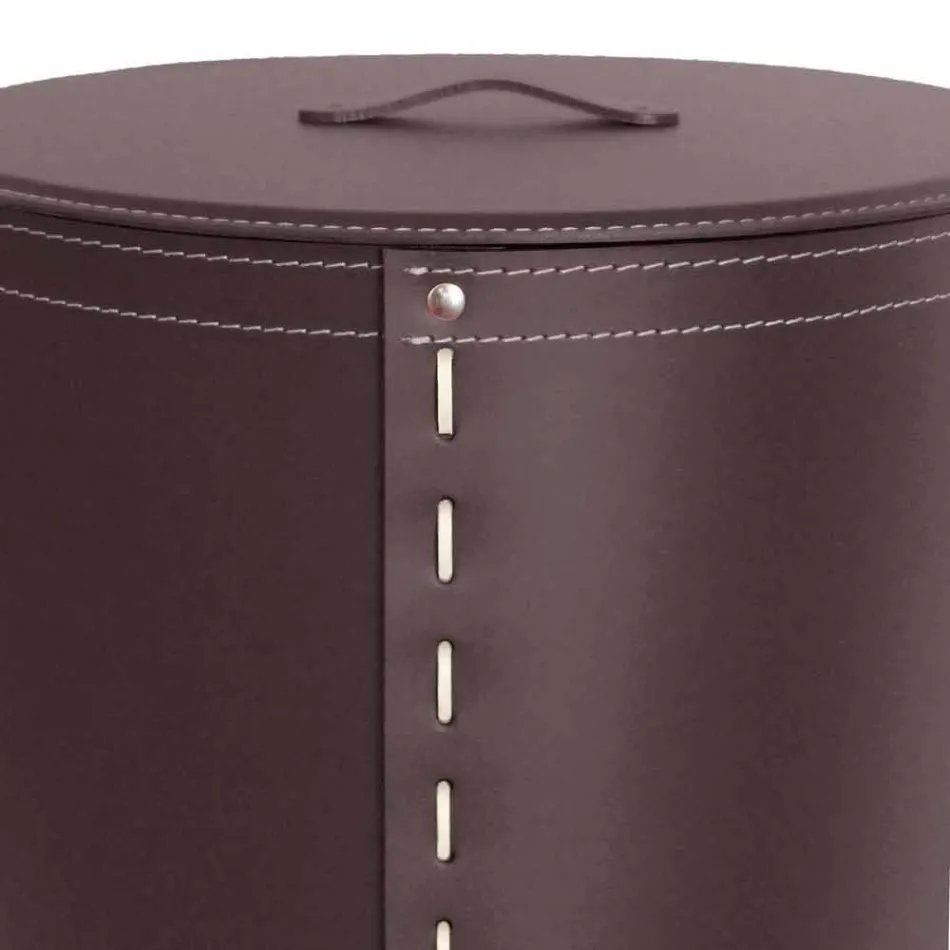 Owalny kosz na bieliznę ze skóry regenerowanej Riky wyprodukowanej we Włoszech Viadurini