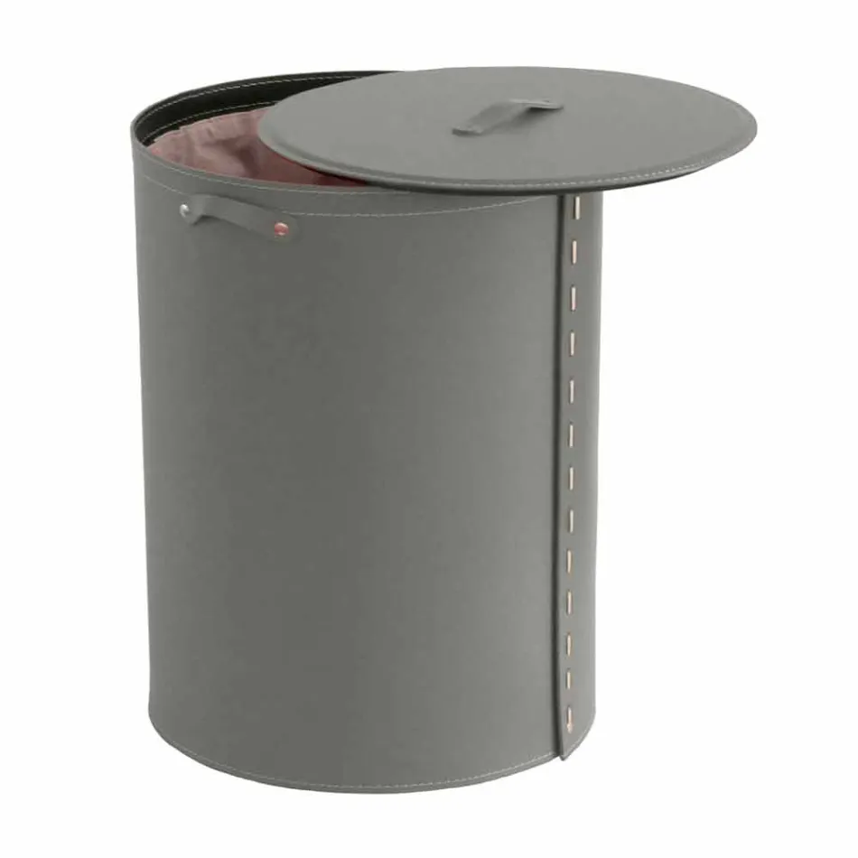 Owalny kosz na bieliznę ze skóry regenerowanej Riky wyprodukowanej we Włoszech Viadurini