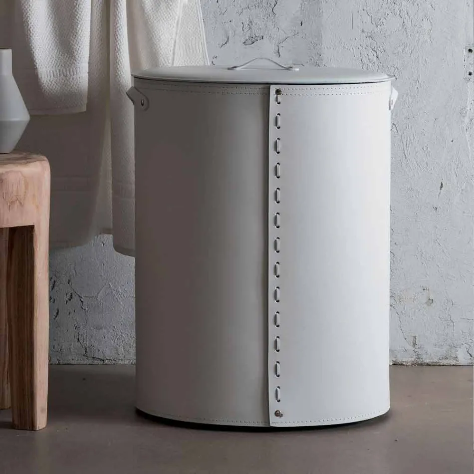 Owalny kosz na bieliznę ze skóry regenerowanej Riky wyprodukowanej we Włoszech Viadurini