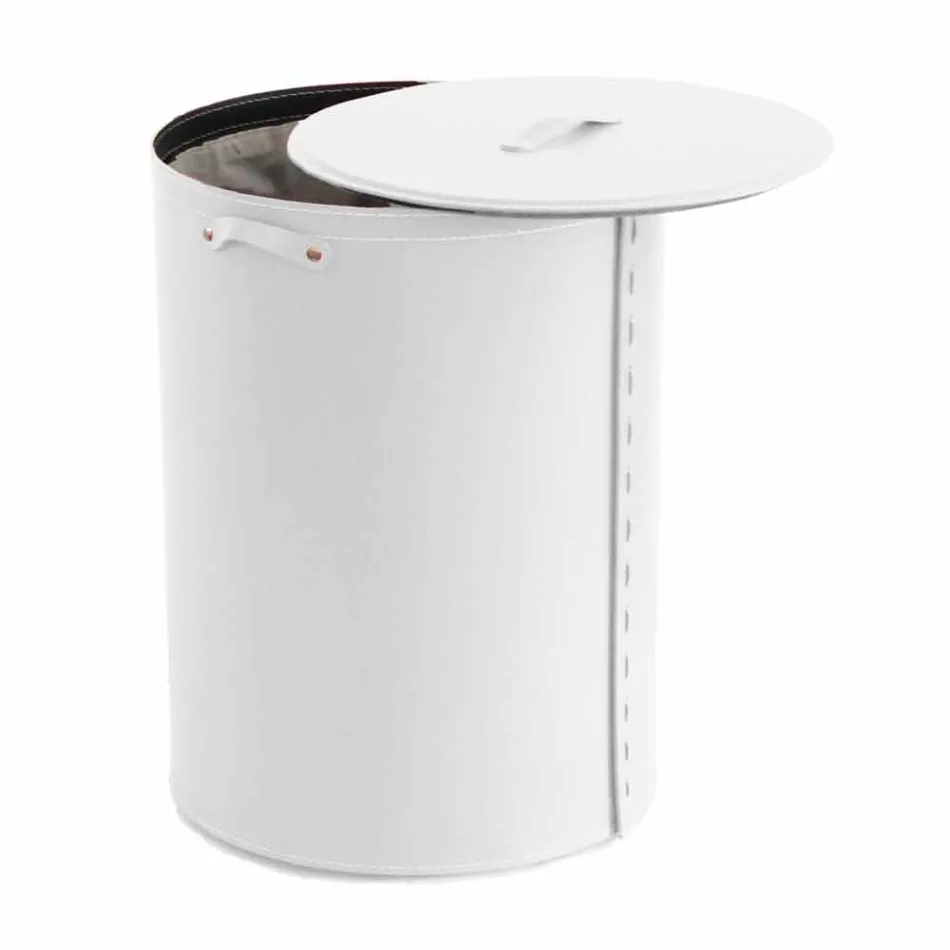 Owalny kosz na bieliznę ze skóry regenerowanej Riky wyprodukowanej we Włoszech Viadurini