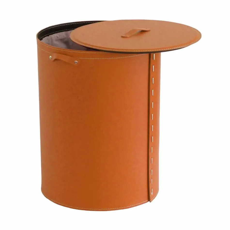 Owalny kosz na bieliznę ze skóry regenerowanej Riky wyprodukowanej we Włoszech Viadurini