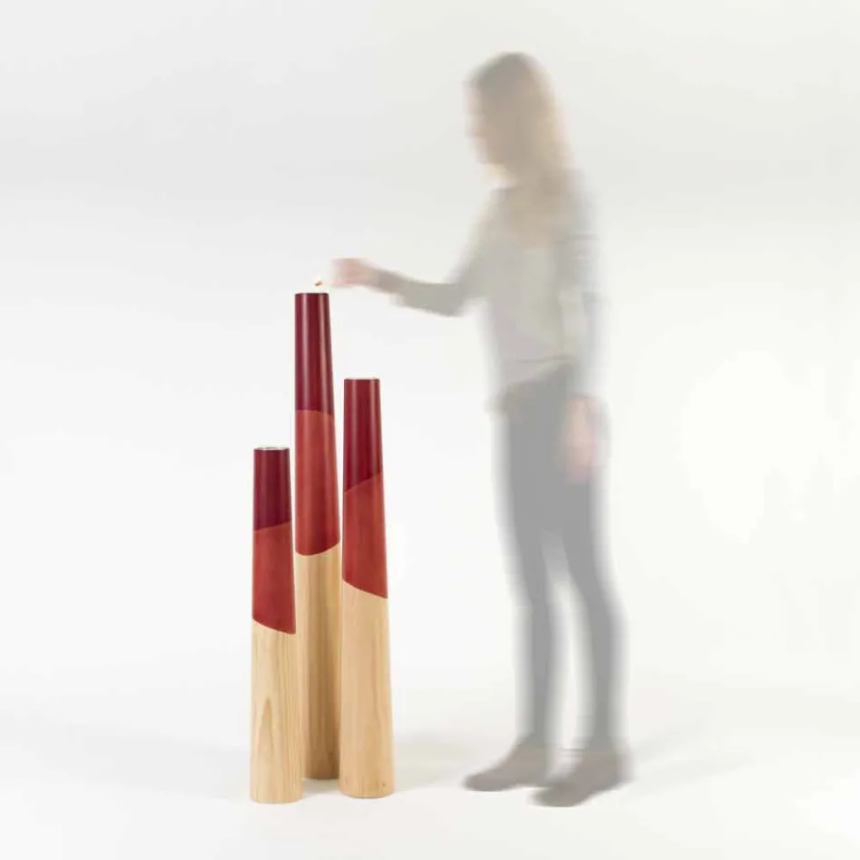 Nowoczesny świecznik z litego drewna sosnowego z kolorowymi detalami - Candor Viadurini