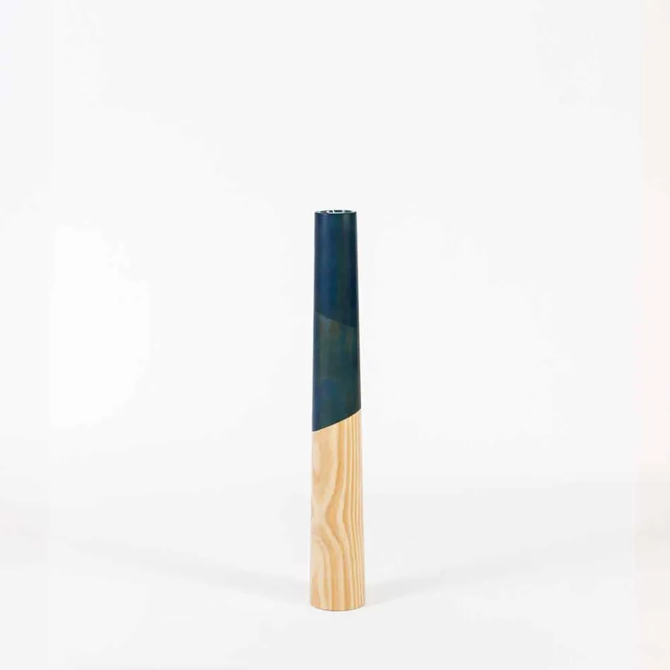 Nowoczesny świecznik z litego drewna sosnowego z kolorowymi detalami - Candor Viadurini