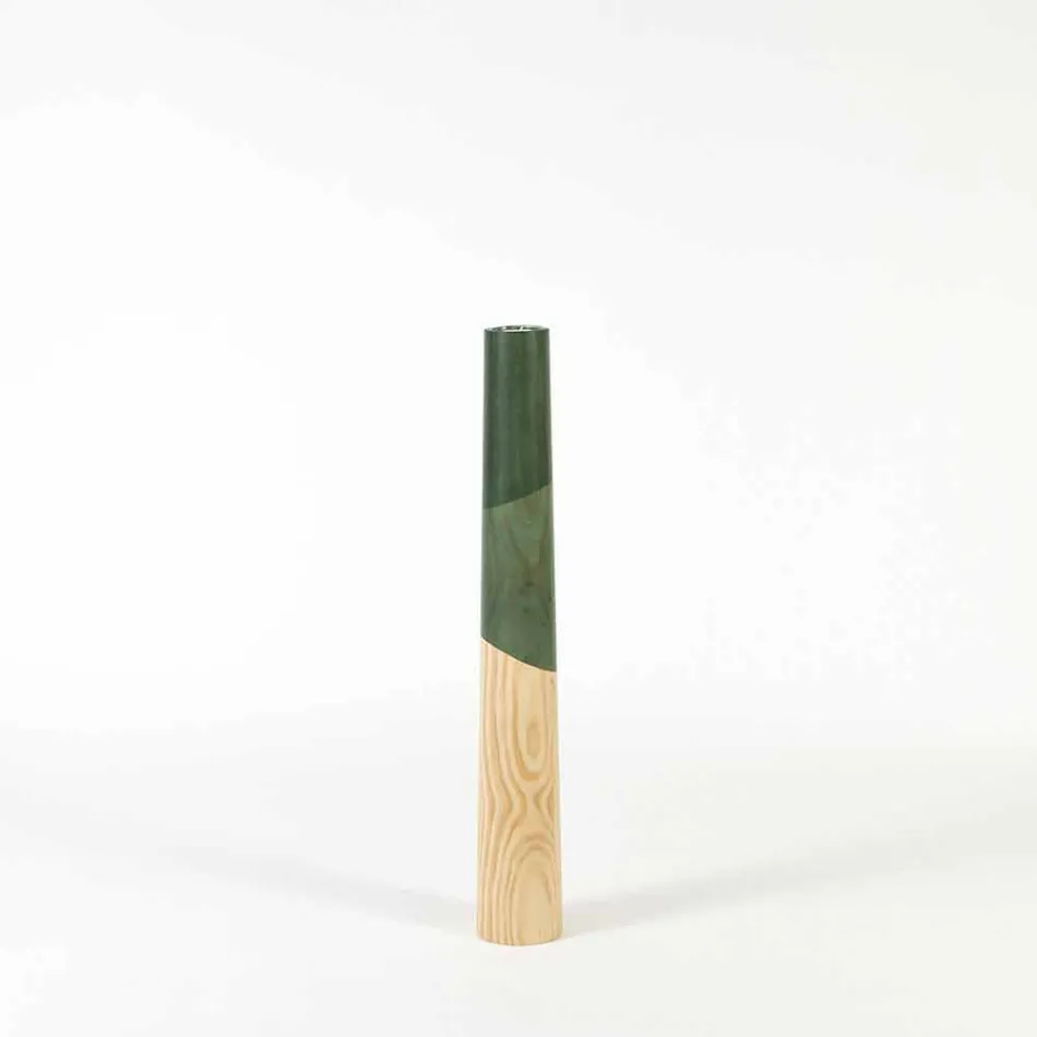 Nowoczesny świecznik z litego drewna sosnowego z kolorowymi detalami - Candor Viadurini