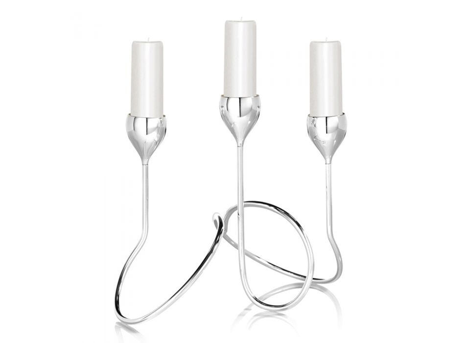 3 uzbrojony świecznik w srebrnym metalowym luksusowym nowoczesnym designie - Zakwaterowanie Viadurini