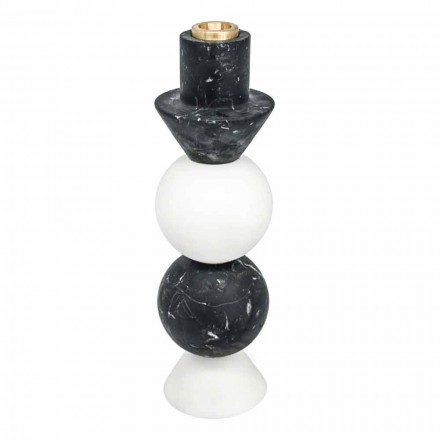 Wysoki świecznik z białego, czarnego i mosiężnego marmuru Made in Italy - Bram Viadurini