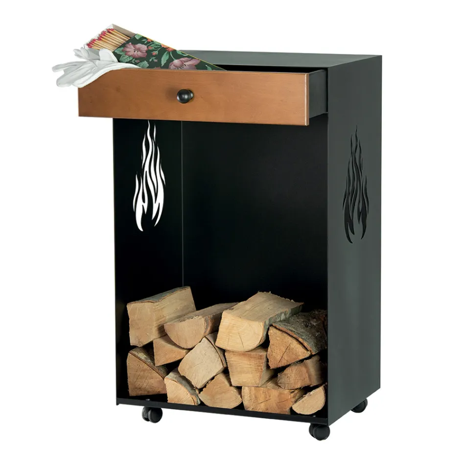 Drewniany uchwyt z kółkami i górną szufladą Made in Italy - Polare Viadurini