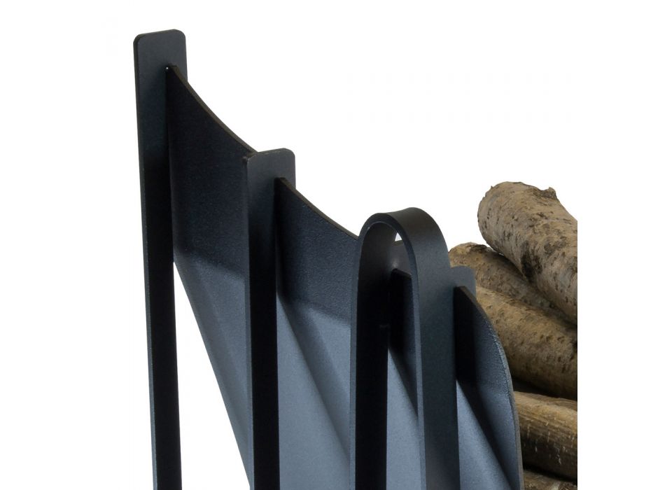Wewnętrzny uchwyt na drewno opałowe ze stali z 3 akcesoriami Made in Italy - Nelumbo Viadurini