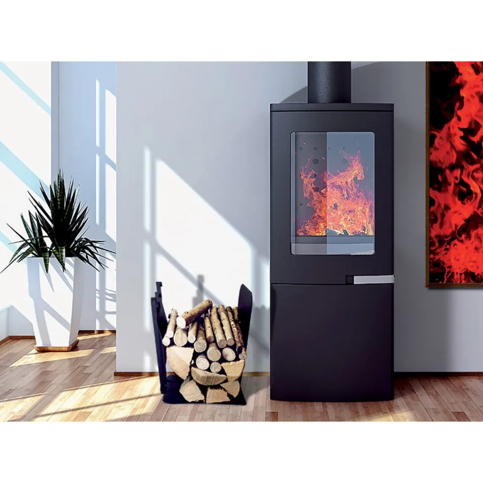 Wewnętrzny uchwyt na drewno opałowe ze stali z 3 akcesoriami Made in Italy - Nelumbo Viadurini