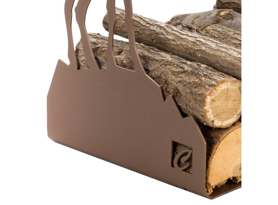 Stojak do drewna na opał z brązowej stali Wykonany we Włoszech z narzędziami - Volturno Viadurini