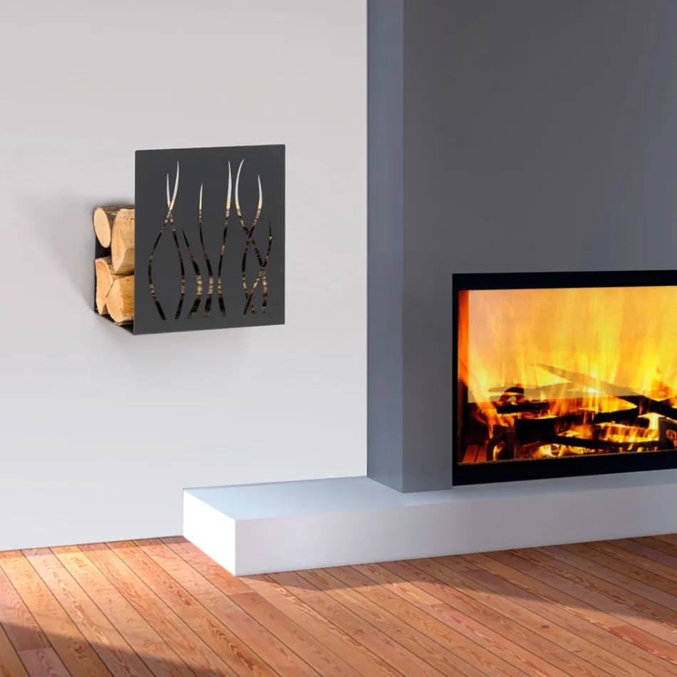 Wewnętrzny uchwyt na drewno opałowe z malowanej stali Made in Italy - Ghino Viadurini