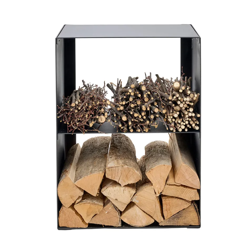 Pojemnik na drewno opałowe ze stali malowanej czarną farbą Made in Italy - Fiamme Viadurini
