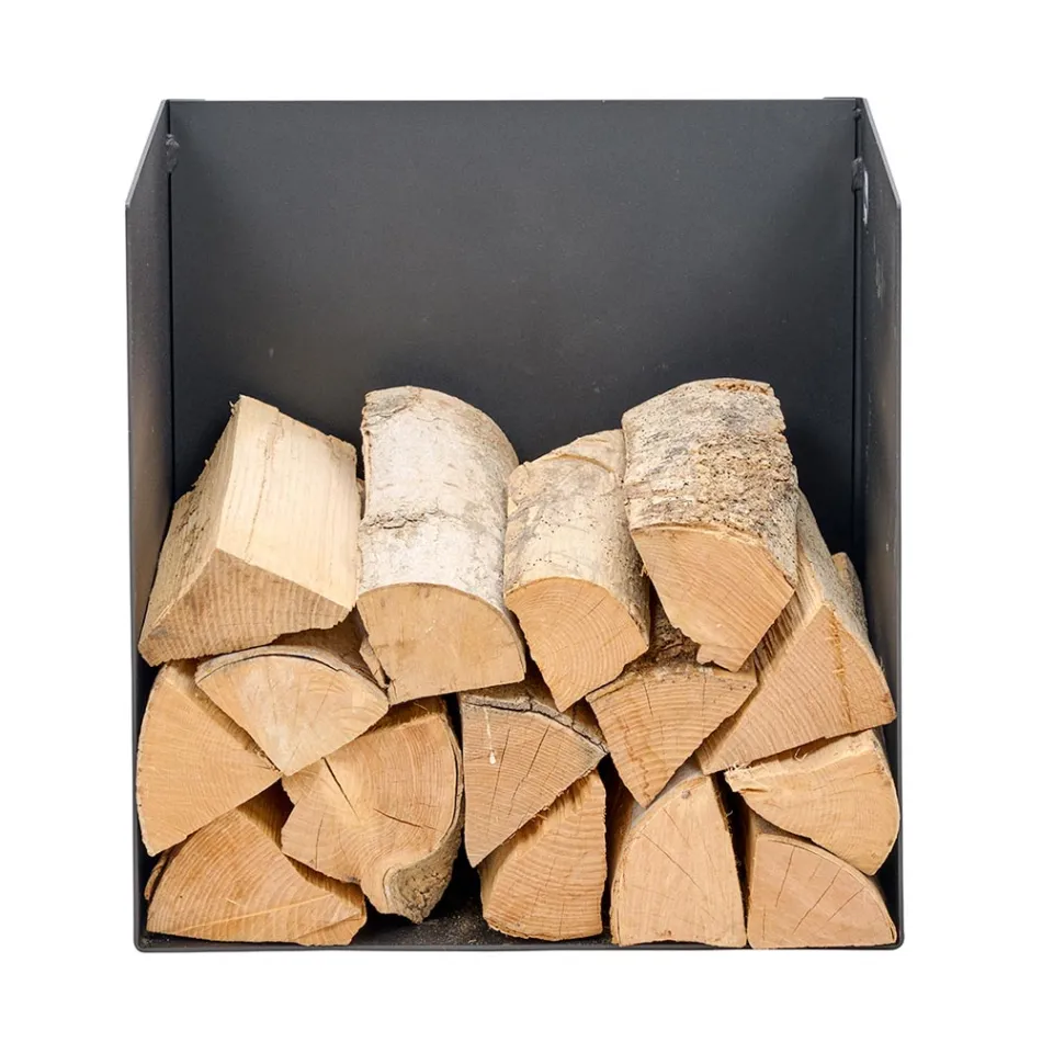 Pojemnik na drewno opałowe ze stali malowanej na czarno Made in Italy - Fiamme Viadurini