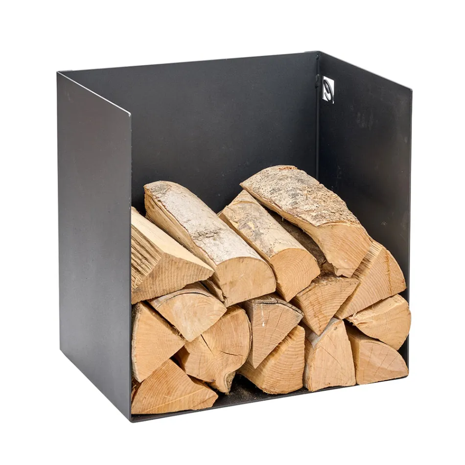 Pojemnik na drewno opałowe ze stali malowanej na czarno Made in Italy - Fiamme Viadurini