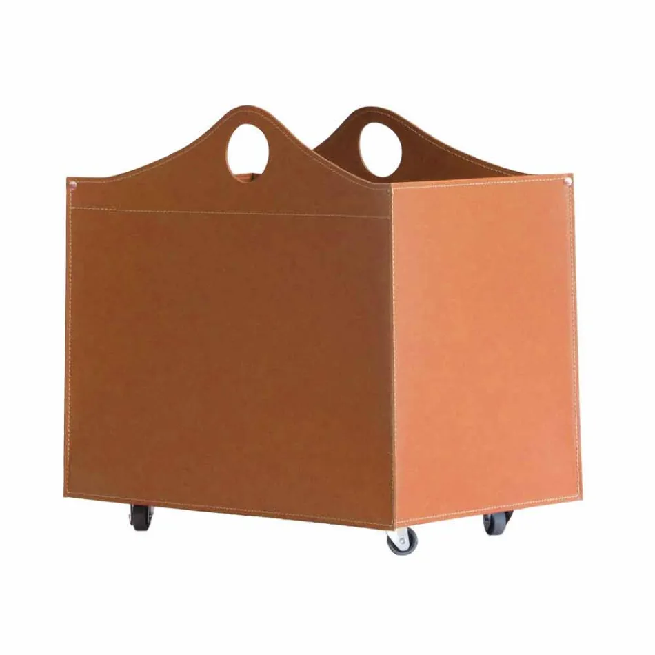 Portalegna związany ze skóry z kołami WoodBag made in Italy Viadurini