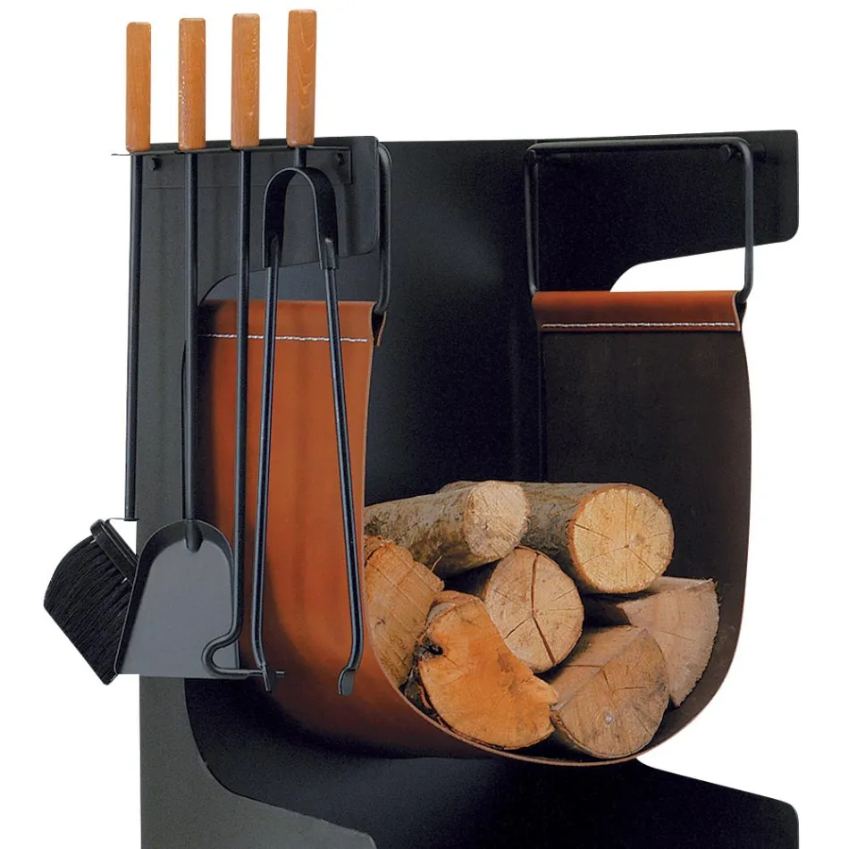 Uchwyt na drewno z ekoskóry i metalu z 4 akcesoriami Made in Italy - Camel Viadurini