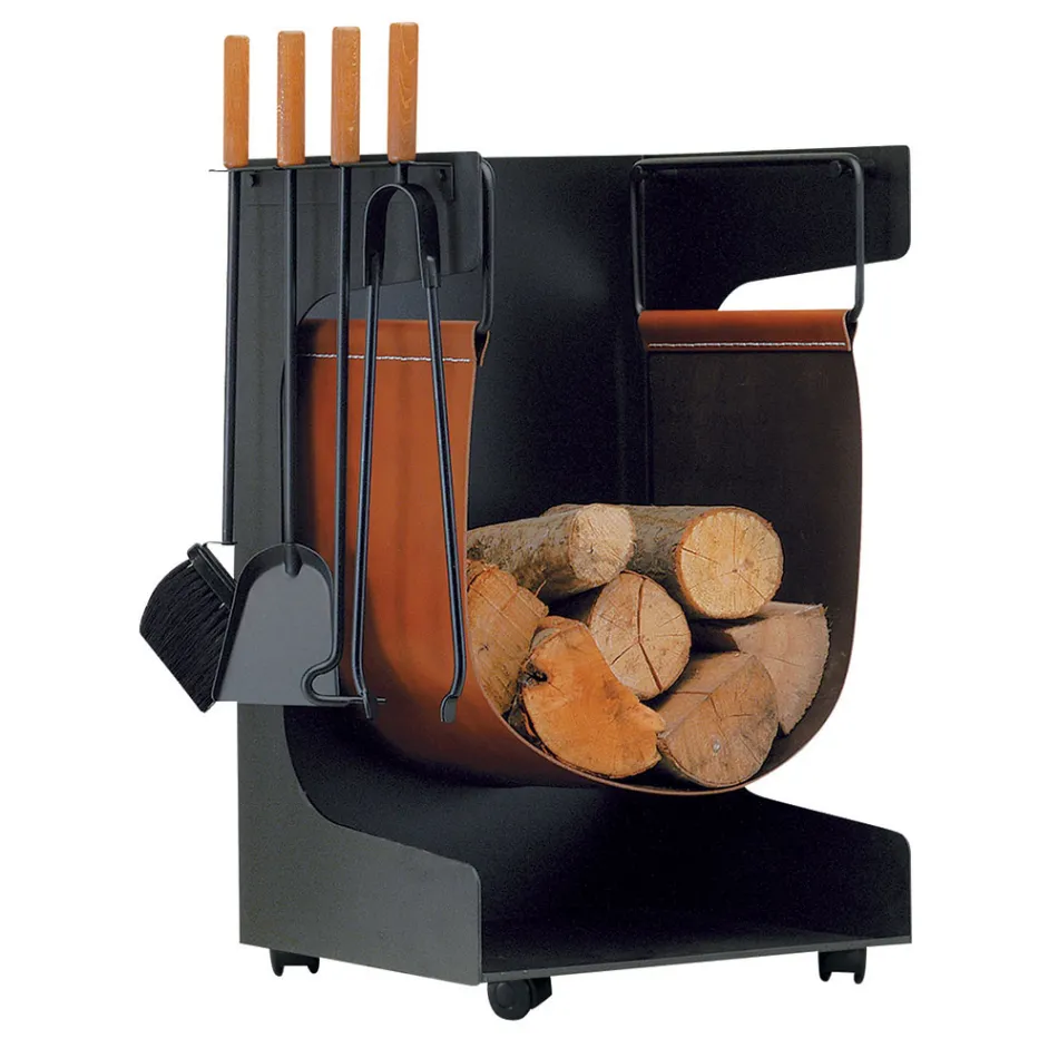 Uchwyt na drewno z ekoskóry i metalu z 4 akcesoriami Made in Italy - Camel Viadurini