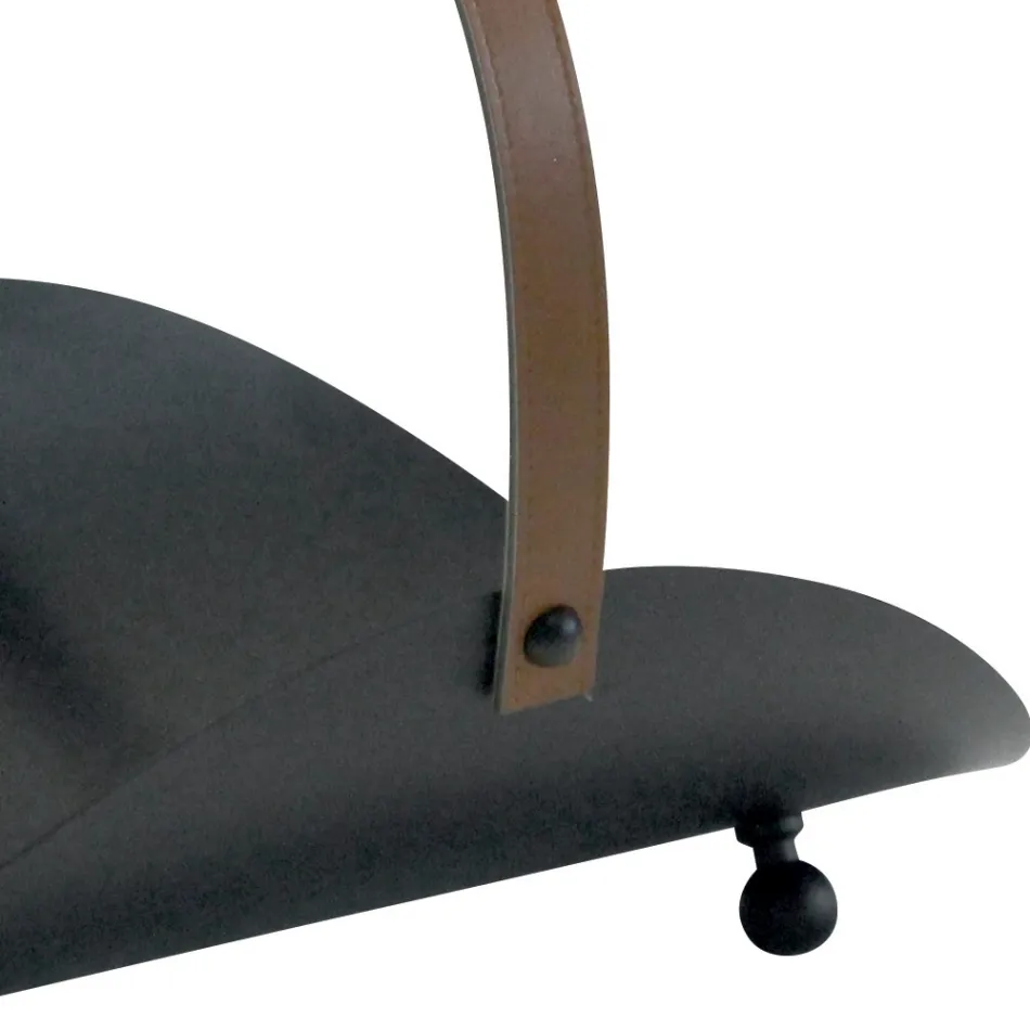 Czarny metalowy uchwyt na drewno ze skórzanym uchwytem Made in Italy - Antelope Viadurini