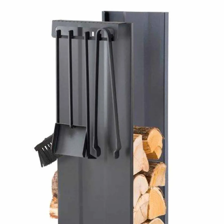 Zaprojektuj uchwyt na drewno opałowe z 4 narzędziami do wnętrz Made in Italy - Janet Viadurini