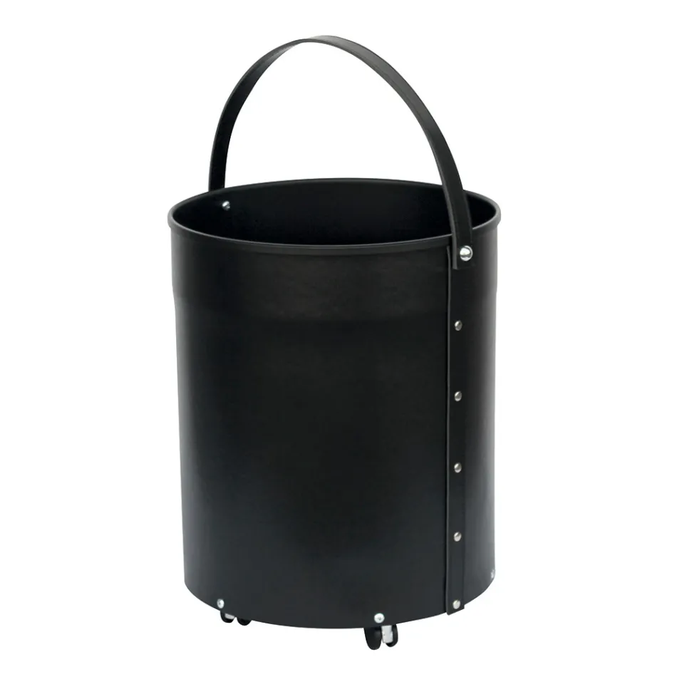 Okrągły uchwyt na drewno z ekoskóry na kółkach Made in Italy - Chameleon Viadurini