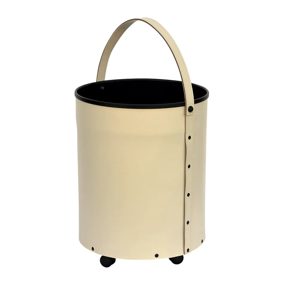 Okrągły uchwyt na drewno z ekoskóry na kółkach Made in Italy - Chameleon Viadurini