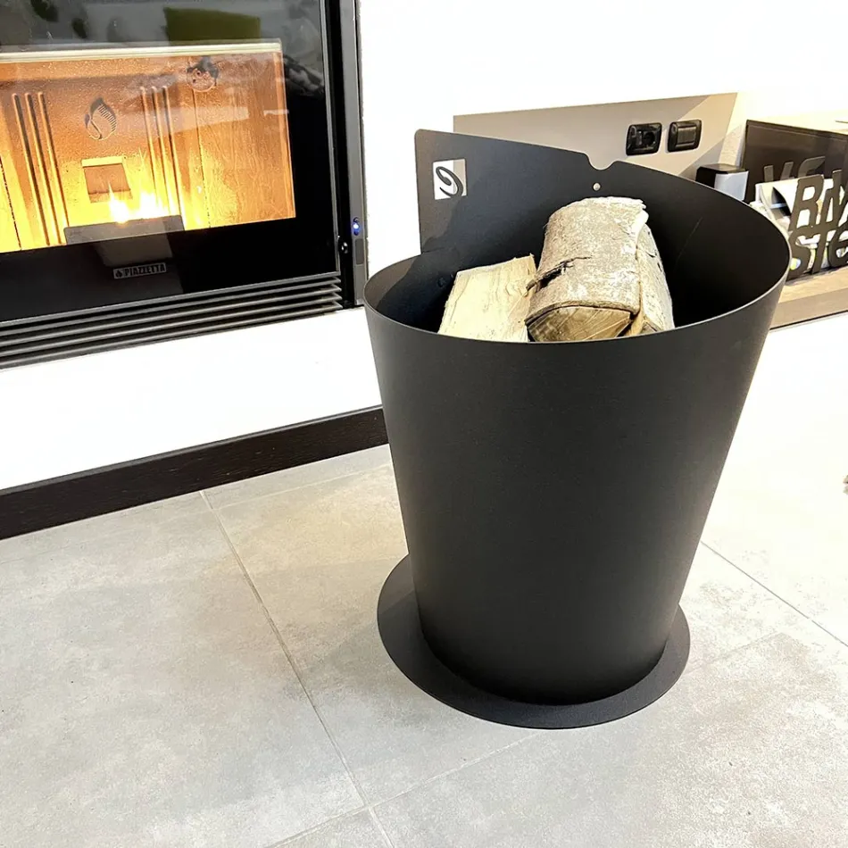 Okrągły uchwyt do drewna do wnętrz w nowoczesnym stylu włoskim z czarnej stali - Favonio Viadurini