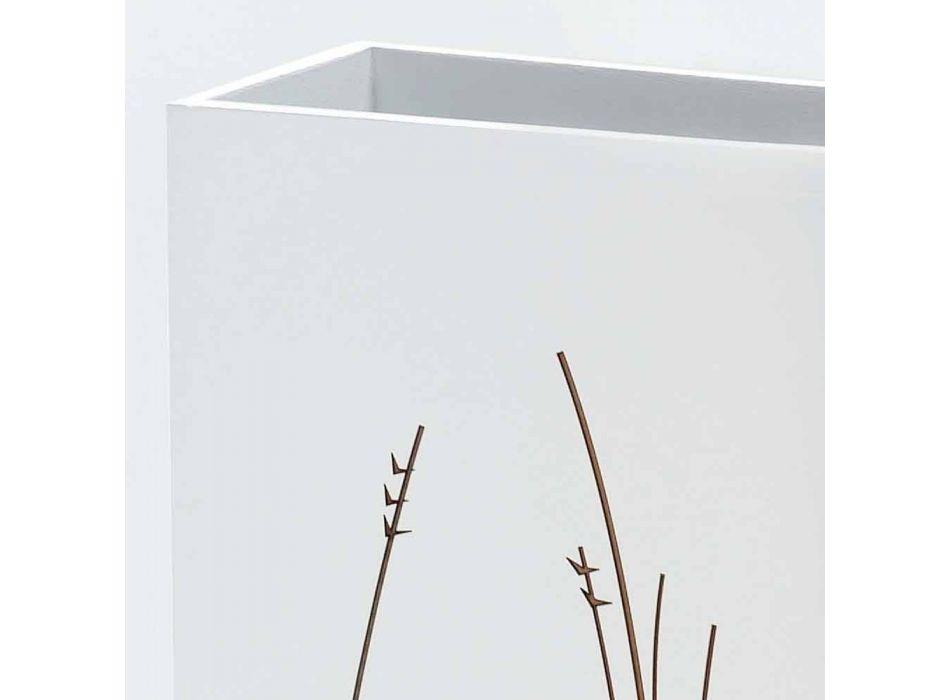 Biały stojak na parasole z dekorowanego drewna, nowoczesny design, prostokątny - filigran Viadurini